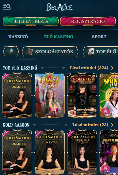 Játékok, Nyerőgépek és Élő Kaszinó a BetAlice-nél
